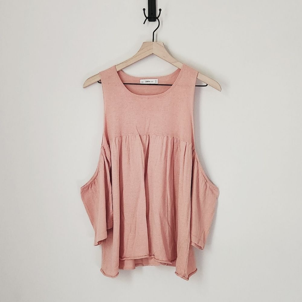 Zara Knit Mauve Cold Shoulder Flutter Sleeve Lightweight Sweater Size Small